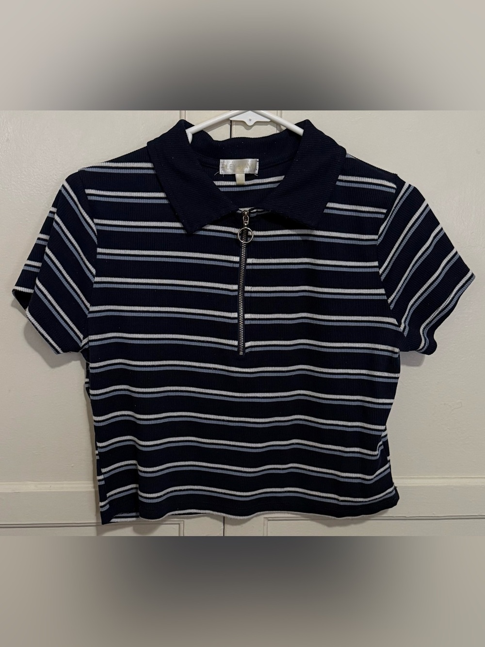 Striped Navy Zip-Front Crop Top
